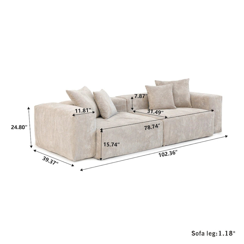 Corduroy Upholstered Deep Seat Comfy Sofa&Couches with Solid Wood Legs for Living Room