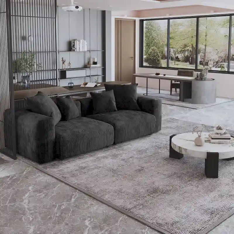 Corduroy Upholstered Deep Seat Comfy Sofa&Couches with Solid Wood Legs for Living Room