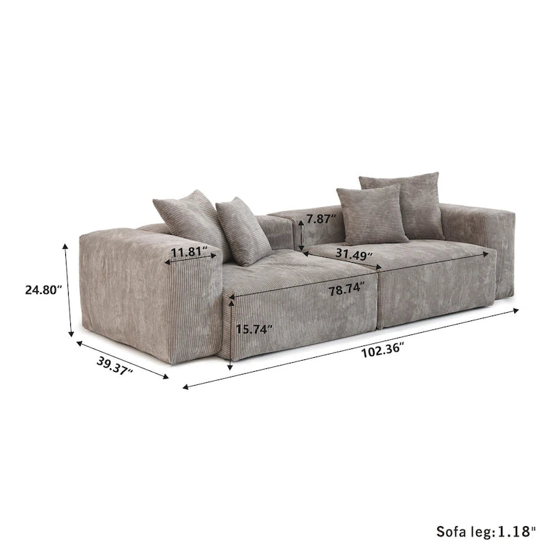 Corduroy Upholstered Deep Seat Comfy Sofa&Couches with Solid Wood Legs for Living Room