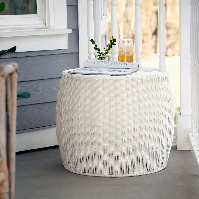Household Essentials Handwoven Resin Barrel Side Table Storage Container
