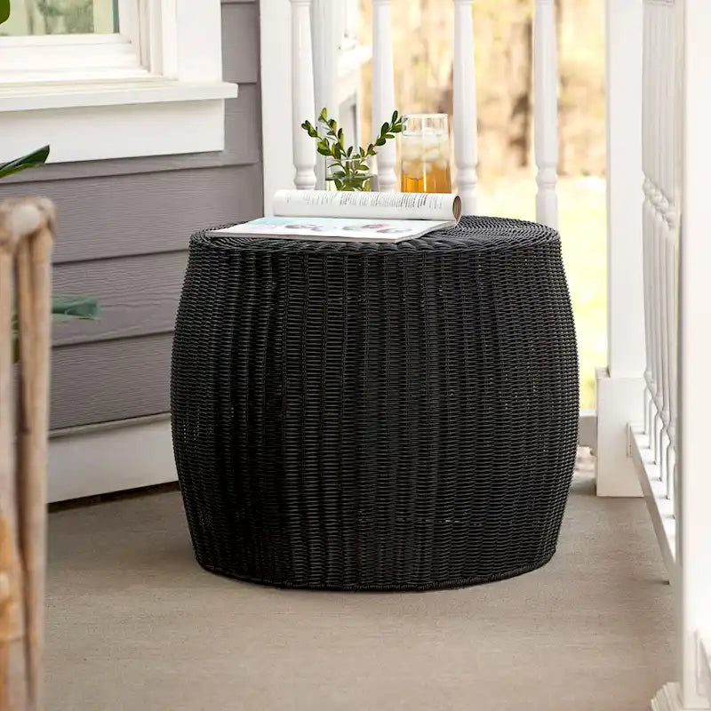 Household Essentials Handwoven Resin Barrel Side Table Storage Container