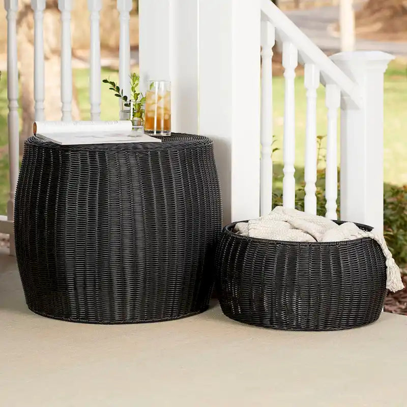 Household Essentials Handwoven Resin Barrel Side Table Storage Container