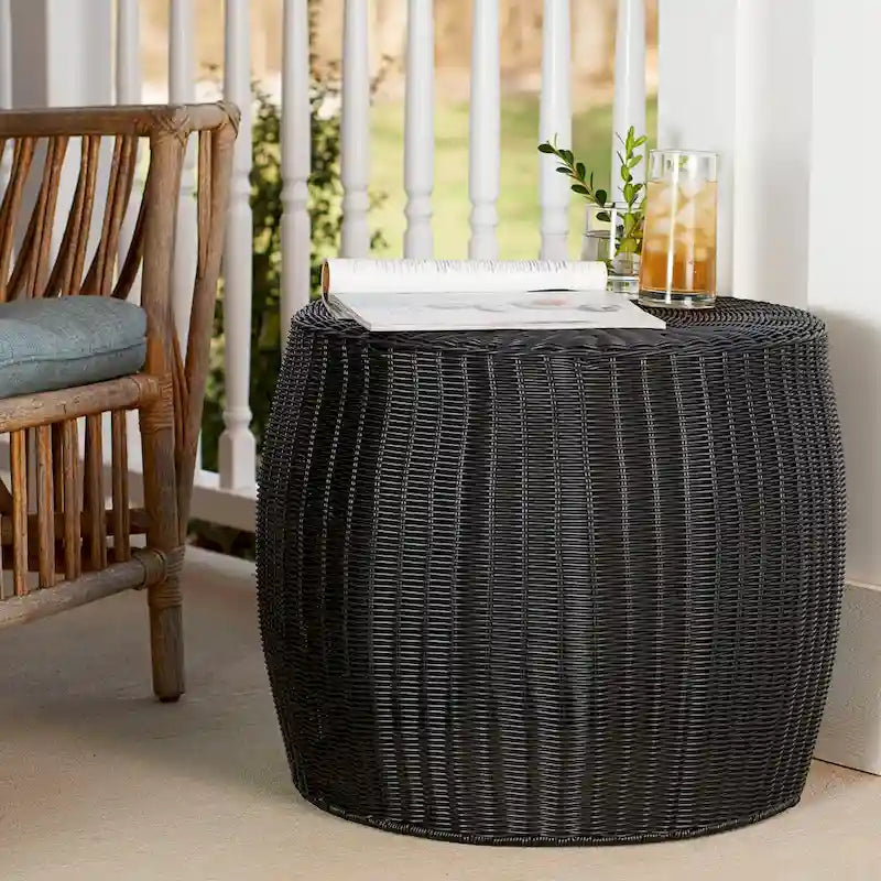 Household Essentials Handwoven Resin Barrel Side Table Storage Container