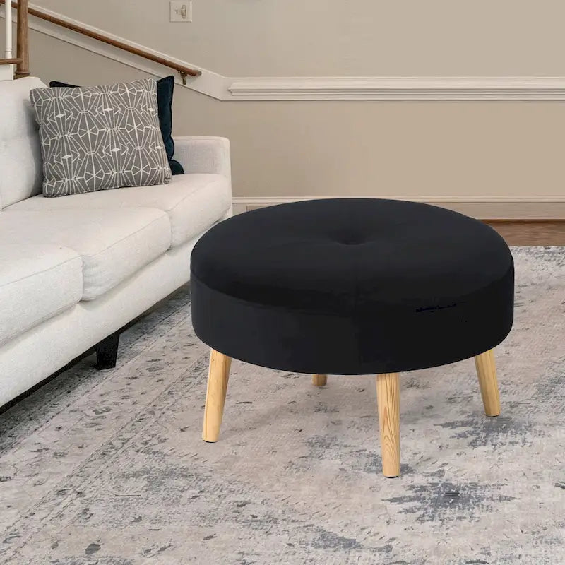 Adeco Carrington Juttersbo Round Tufted Fabric Ottoman