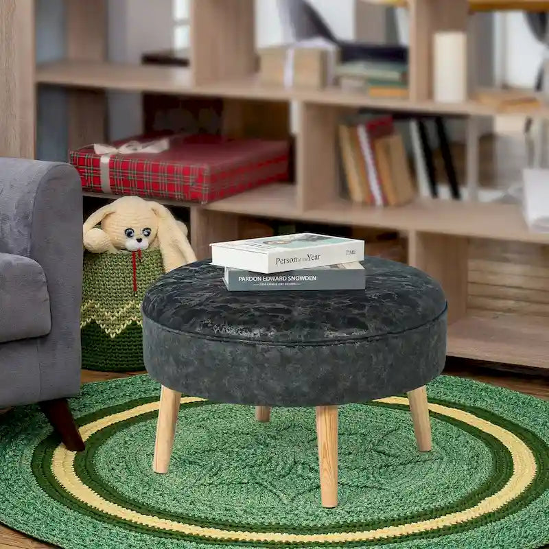 Adeco Carrington Juttersbo Round Tufted Fabric Ottoman