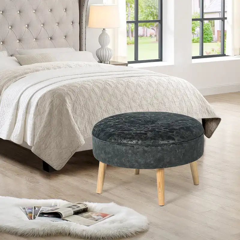 Adeco Carrington Juttersbo Round Tufted Fabric Ottoman