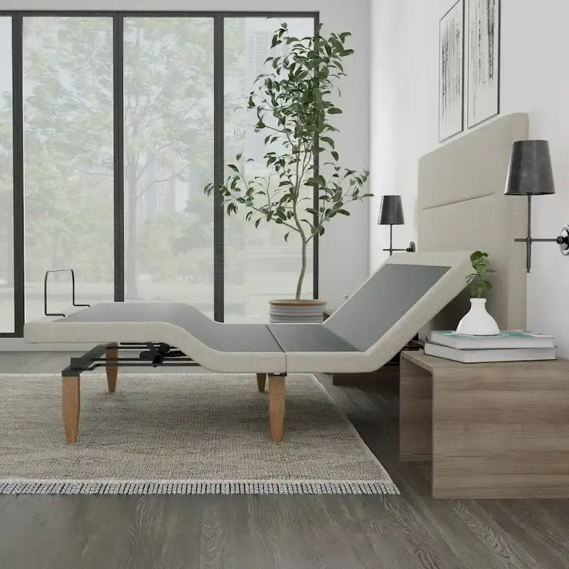 Onetan, Adjustable Bed Base with headboard, Wireless remote,Zero Gravity, Underbed Lighting, Beige