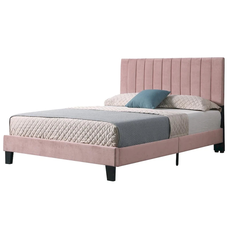 Mid-century Modern Tufted Pink Platform Bed