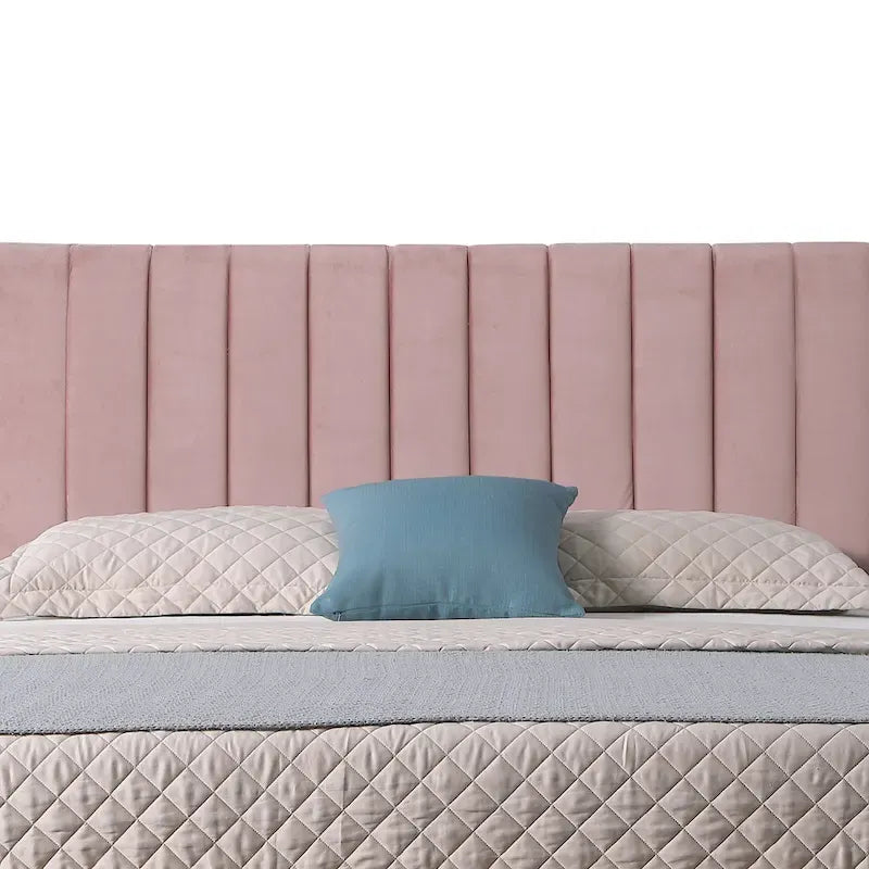Mid-century Modern Tufted Pink Platform Bed