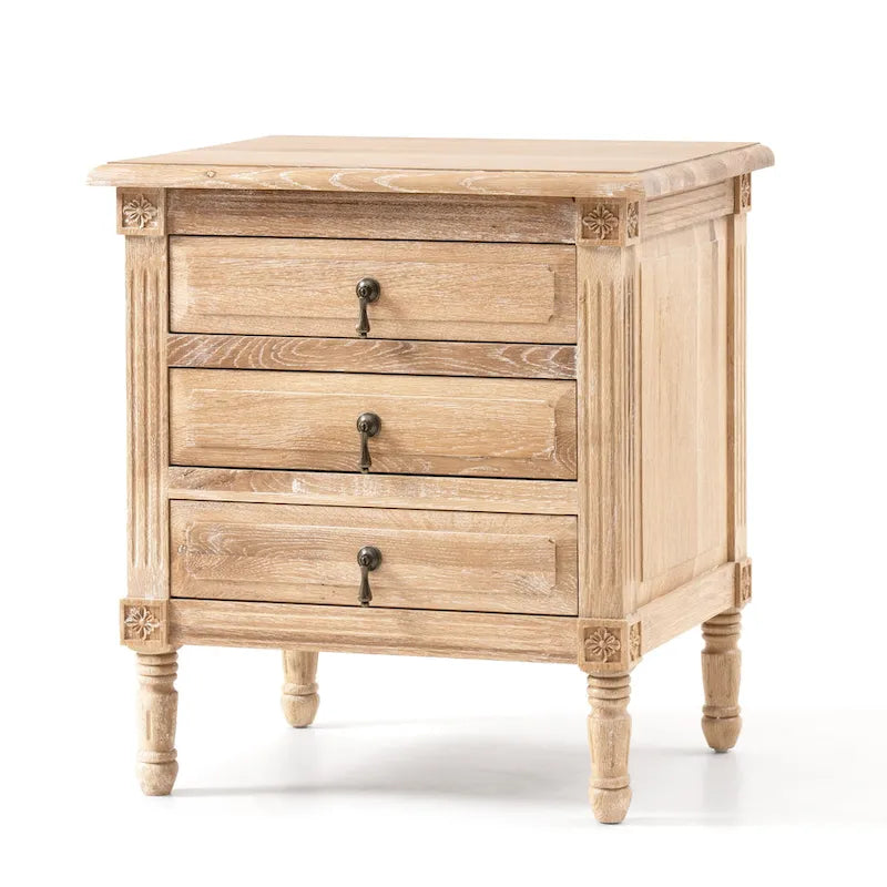 Pellebant 3-drawer Oak Wooden Nightstand Bedside Table