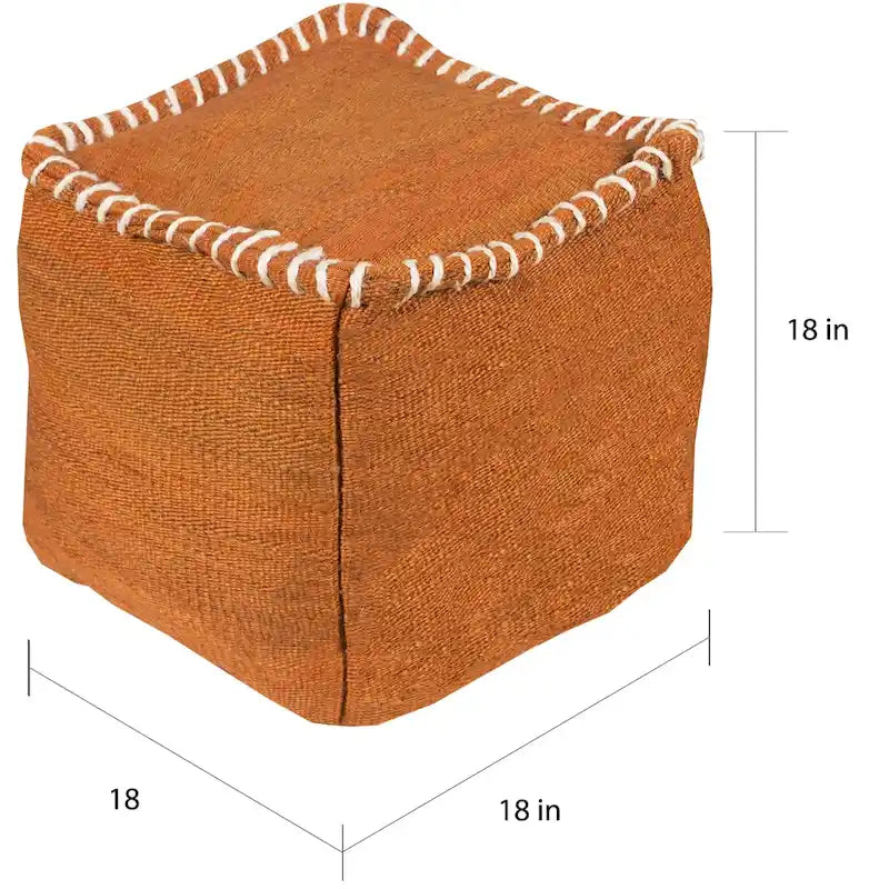 Solid Rosa Square Jute 18-inch Pouf