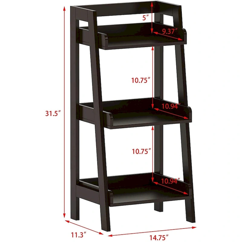 UTEX 3-Tier Ladder Shelf, Bathroom Shelf Freestanding, 3-Shelf Spacesaver Open Wood Shelving Unit, Ladder Shelf (White)