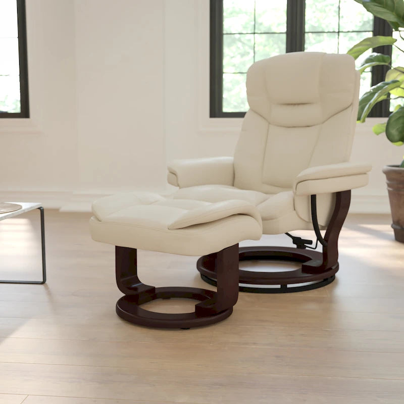 Contemporary Multi-Position Recliner and Curved Ottoman with Swivel Base - 34 - 44.5D x 33W x 41.25H