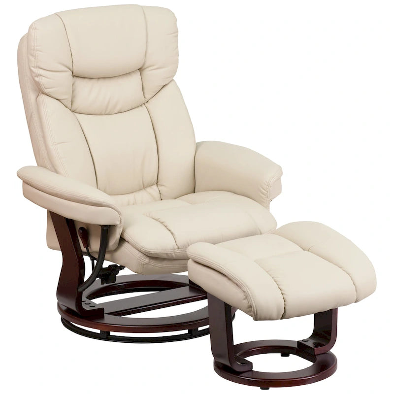 Contemporary Multi-Position Recliner and Curved Ottoman with Swivel Base - 34 - 44.5D x 33W x 41.25H