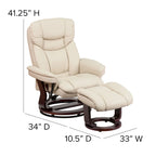 Contemporary Multi-Position Recliner and Curved Ottoman with Swivel Base - 34 - 44.5D x 33W x 41.25H