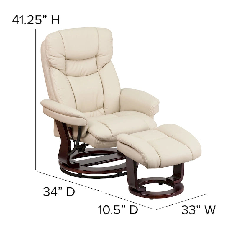 Contemporary Multi-Position Recliner and Curved Ottoman with Swivel Base - 34 - 44.5D x 33W x 41.25H