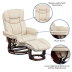 Contemporary Multi-Position Recliner and Curved Ottoman with Swivel Base - 34 - 44.5D x 33W x 41.25H