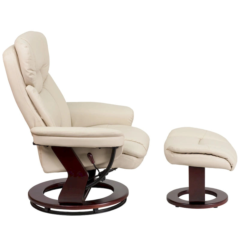 Contemporary Multi-Position Recliner and Curved Ottoman with Swivel Base - 34 - 44.5D x 33W x 41.25H