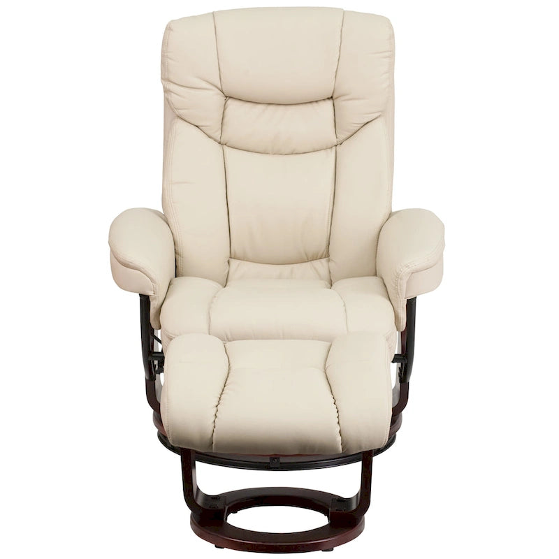 Contemporary Multi-Position Recliner and Curved Ottoman with Swivel Base - 34 - 44.5D x 33W x 41.25H
