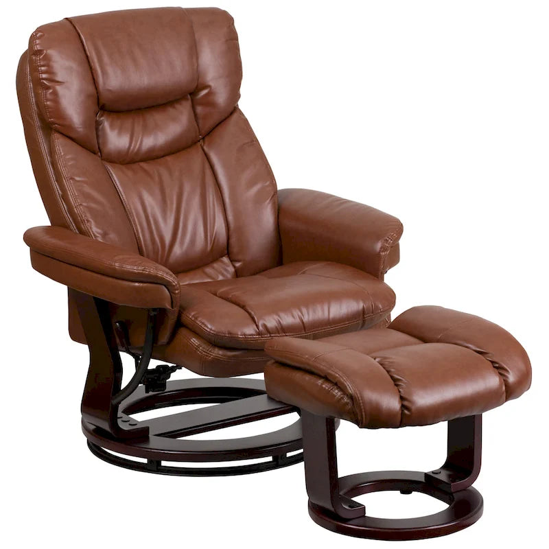 Contemporary Multi-Position Recliner and Curved Ottoman with Swivel Base - 34 - 44.5D x 33W x 41.25H