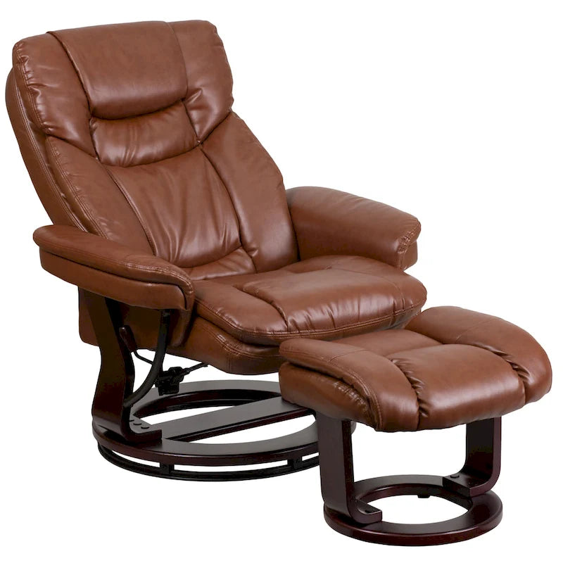 Contemporary Multi-Position Recliner and Curved Ottoman with Swivel Base - 34 - 44.5D x 33W x 41.25H