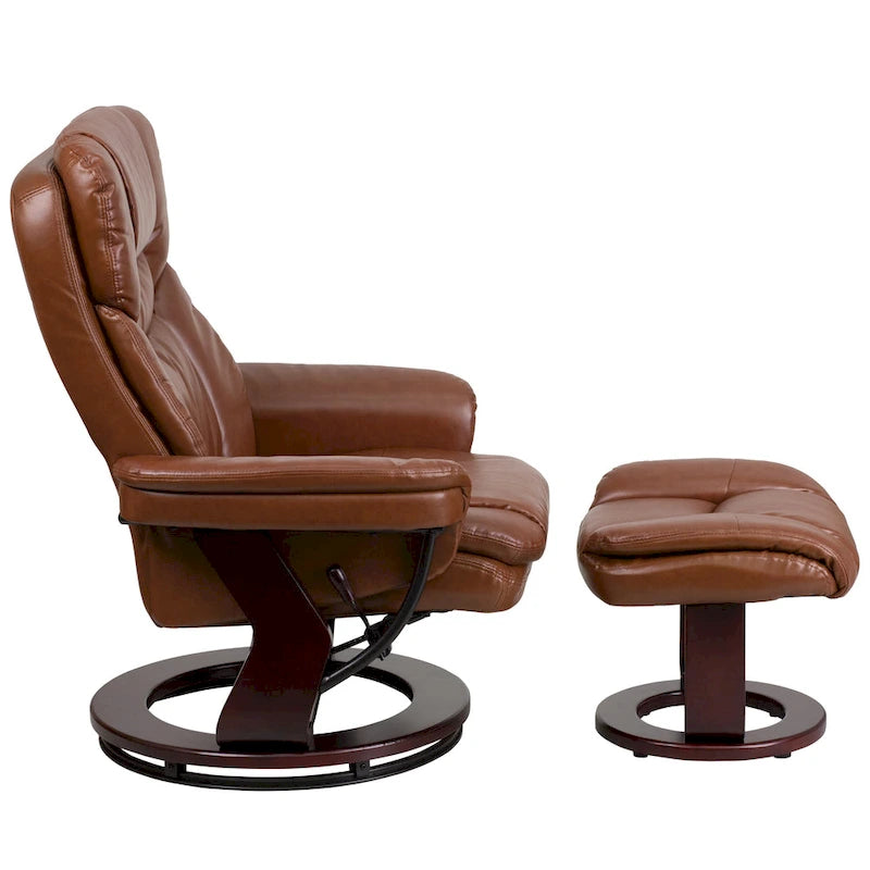 Contemporary Multi-Position Recliner and Curved Ottoman with Swivel Base - 34 - 44.5D x 33W x 41.25H