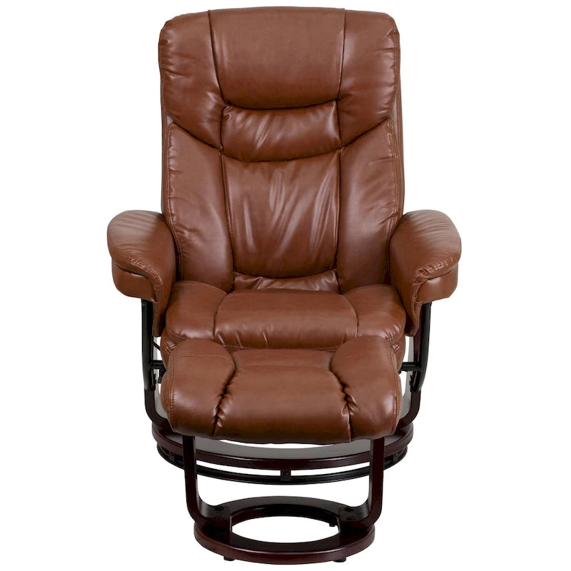 Contemporary Multi-Position Recliner and Curved Ottoman with Swivel Base - 34 - 44.5D x 33W x 41.25H