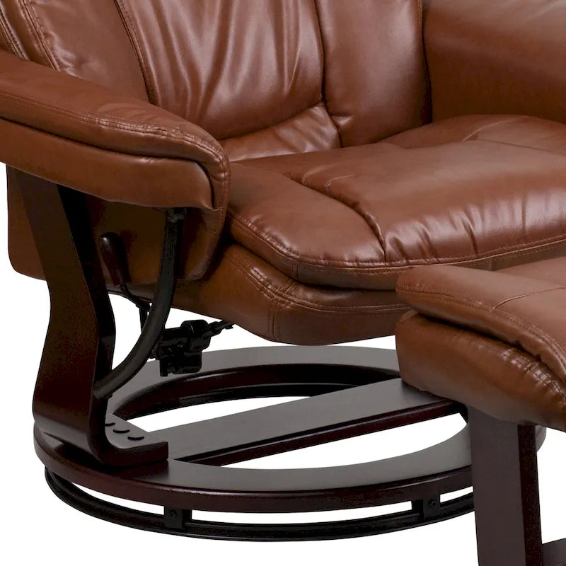 Contemporary Multi-Position Recliner and Curved Ottoman with Swivel Base - 34 - 44.5D x 33W x 41.25H