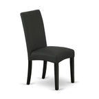 East West Furniture Kitchen Table Set- a Round Table and Black Color Linen Fabric Chairs, Black (Pieces Option)