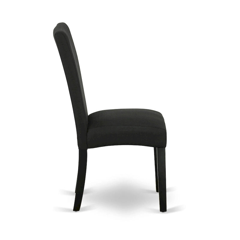 East West Furniture Kitchen Table Set- a Round Table and Black Color Linen Fabric Chairs, Black (Pieces Option)