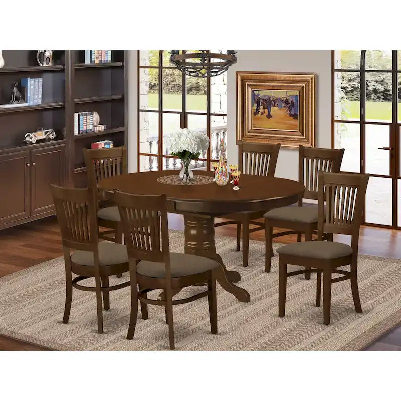 East West Furniture 7 Piece Kitchen Table Set- an Oval Dining Room Table and 6 Kitchen Chairs, Espresso (Seat Options)