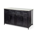 Fieri White Marble Top w/Black Solid Iron Frame Kitchen Island - 58W x 32D x 37H