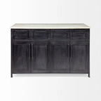 Fieri White Marble Top w/Black Solid Iron Frame Kitchen Island - 58W x 32D x 37H