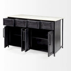 Fieri White Marble Top w/Black Solid Iron Frame Kitchen Island - 58W x 32D x 37H