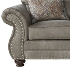 Roundhill Furniture Leinster Faux Leather Upholstered Nailhead Sofa and Loveseat Set in Stone Gray