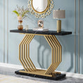 39.37 Gold Console Table, Modern White Marble Sofa Table with Geometric Metal Base