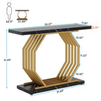 39.37 Gold Console Table, Modern White Marble Sofa Table with Geometric Metal Base