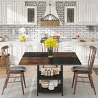 Kitchen Table Dining Table for 4 with Storage Shelf Metal Legs Wood Table Top for Home Dining Room Living Room