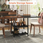 Kitchen Table Dining Table for 4 with Storage Shelf Metal Legs Wood Table Top for Home Dining Room Living Room