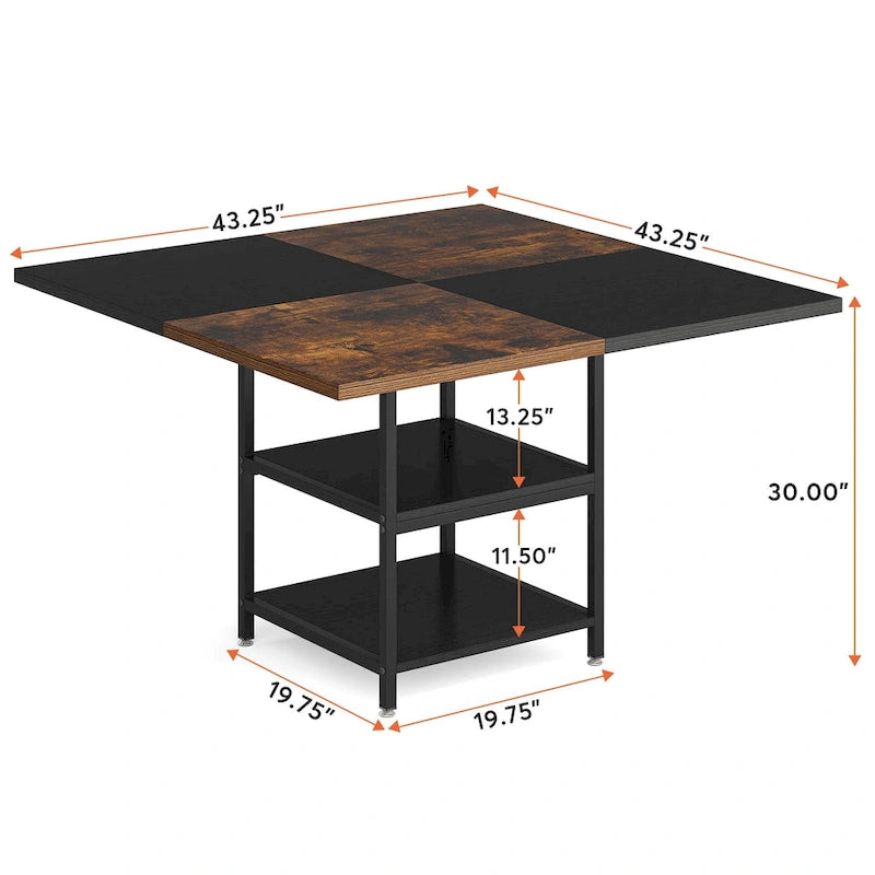 Kitchen Table Dining Table for 4 with Storage Shelf Metal Legs Wood Table Top for Home Dining Room Living Room