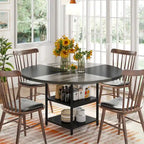 Kitchen Table Dining Table for 4 with Storage Shelf Metal Legs Wood Table Top for Home Dining Room Living Room