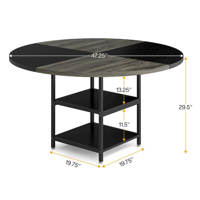 Kitchen Table Dining Table for 4 with Storage Shelf Metal Legs Wood Table Top for Home Dining Room Living Room