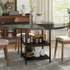 Kitchen Table Dining Table for 4 with Storage Shelf Metal Legs Wood Table Top for Home Dining Room Living Room