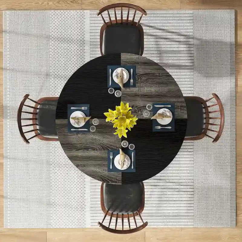 Kitchen Table Dining Table for 4 with Storage Shelf Metal Legs Wood Table Top for Home Dining Room Living Room