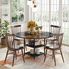 Kitchen Table Dining Table for 4 with Storage Shelf Metal Legs Wood Table Top for Home Dining Room Living Room