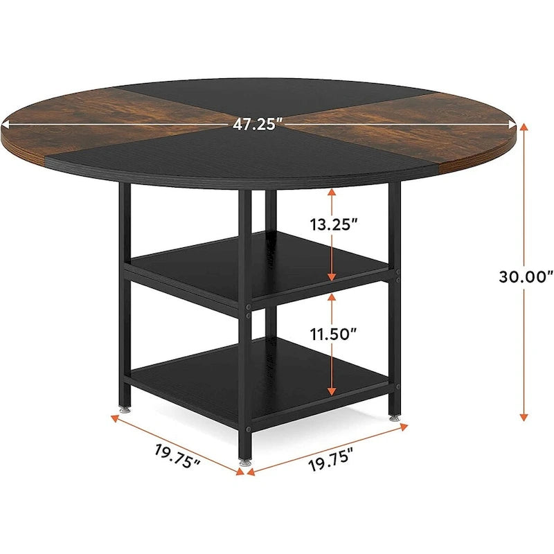 Kitchen Table Dining Table for 4 with Storage Shelf Metal Legs Wood Table Top for Home Dining Room Living Room