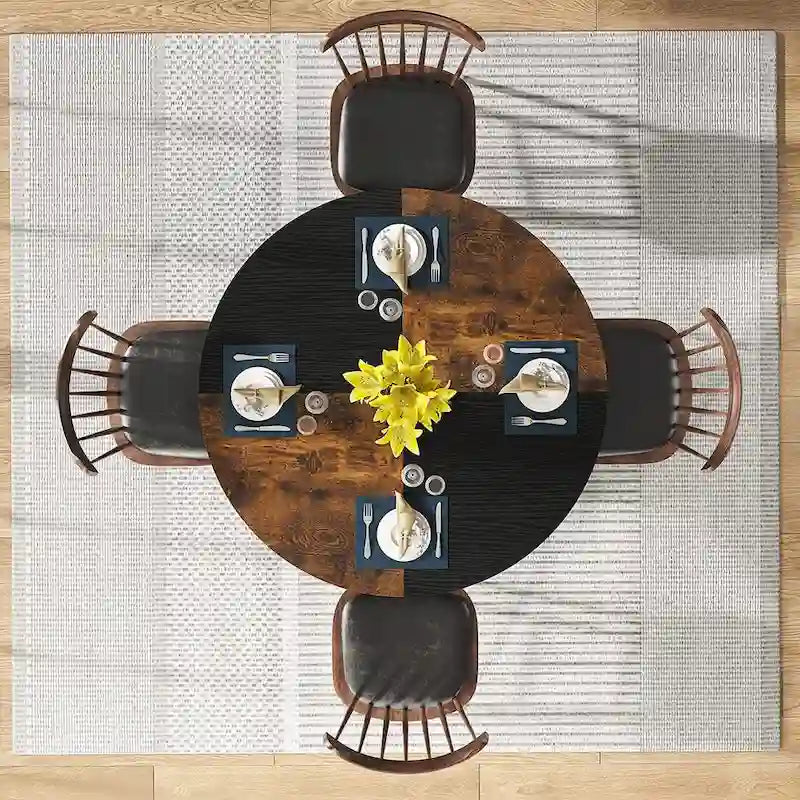 Kitchen Table Dining Table for 4 with Storage Shelf Metal Legs Wood Table Top for Home Dining Room Living Room