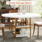 Kitchen Table Dining Table for 4 with Storage Shelf Metal Legs Wood Table Top for Home Dining Room Living Room