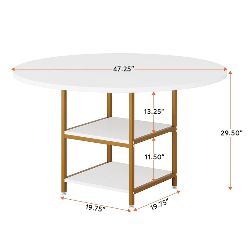 Kitchen Table Dining Table for 4 with Storage Shelf Metal Legs Wood Table Top for Home Dining Room Living Room