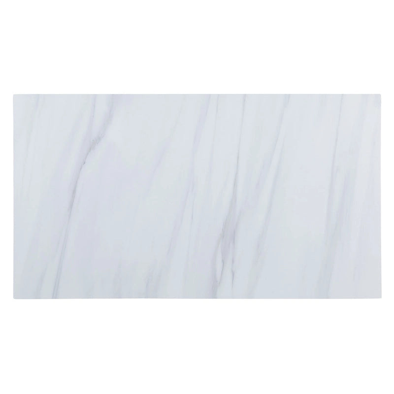 Marble Top Kitchen Island with 2 Open Shelves in White and Gray